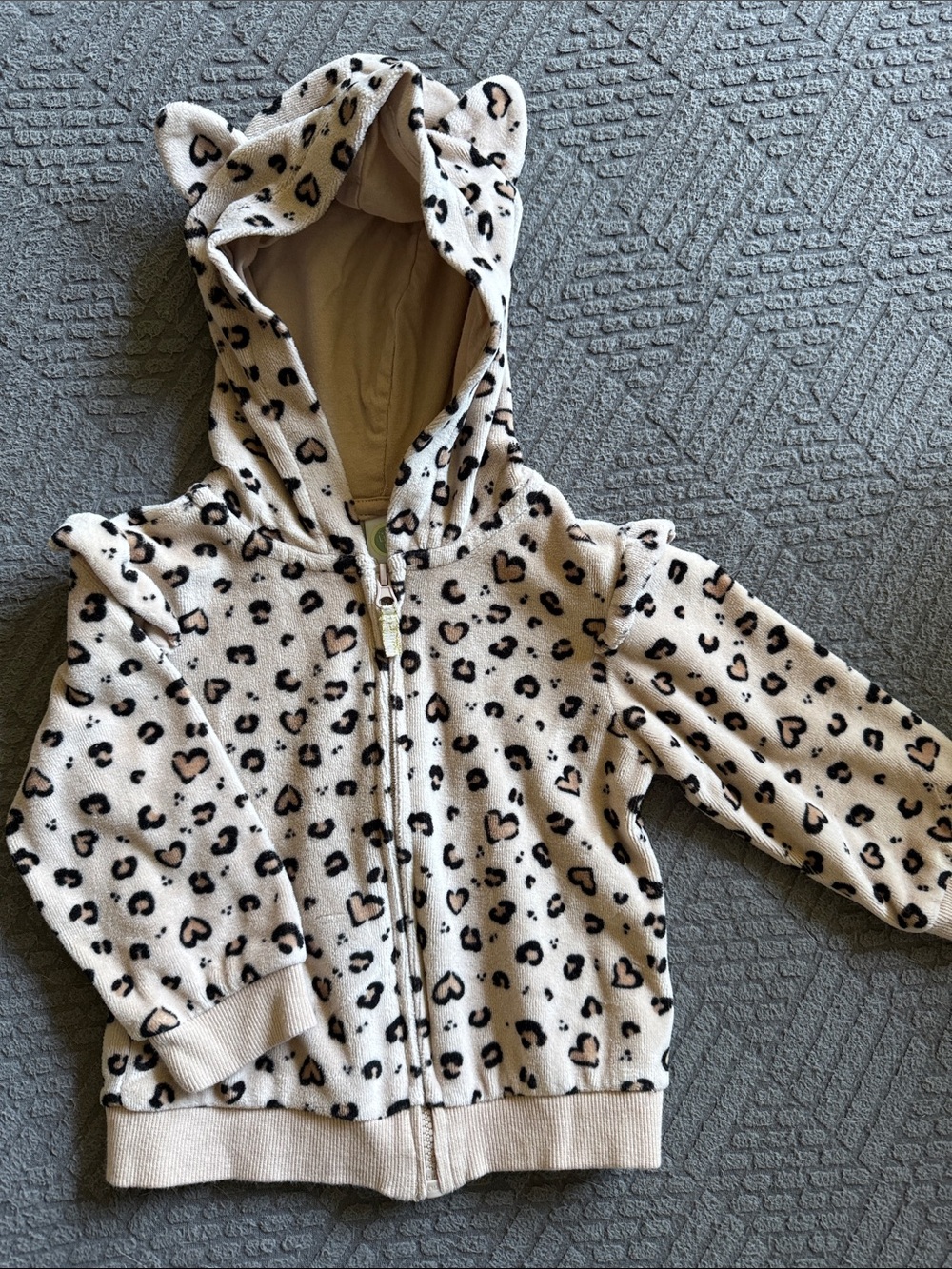 Little Me Cream Leopard Heart Print Hoodie with Ears